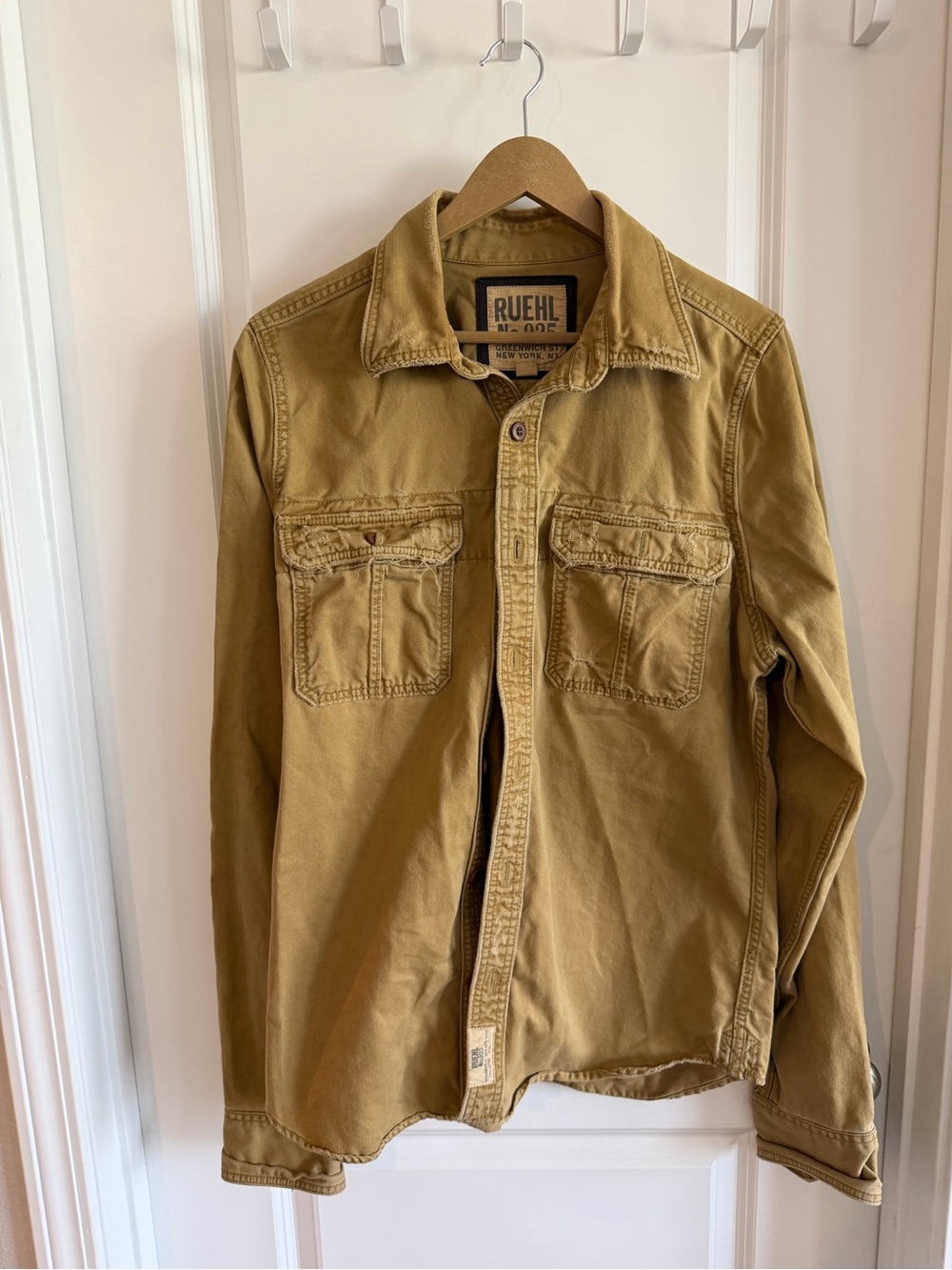 Vintage Ruehl No. 925 Long Sleeves Military Style Shirt Jacket Mens Size XL Tan